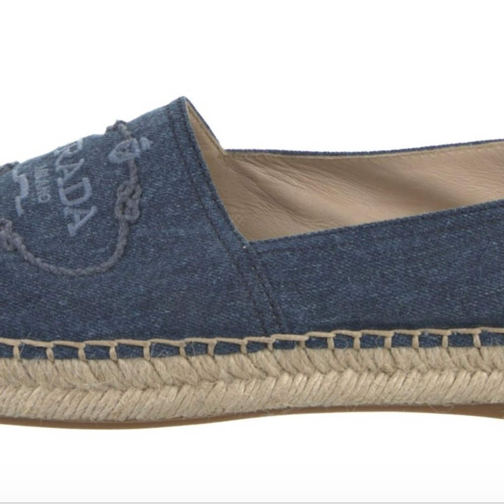 NIB   Prada Logo Denim Espadrilles Blue       Shoes Slides